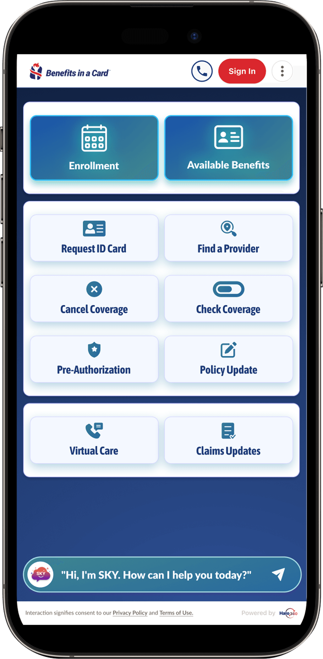 Benefits in a Card mobile portal